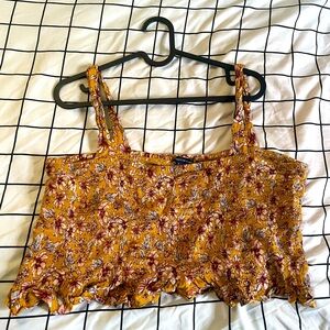 American Eagle Yellow Floral Crop Ruffle Tank